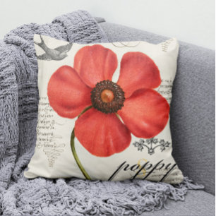 Handgezeichnete Vintage-Rote Mohnblume Farbklecks Kissen