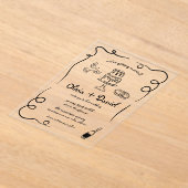 Handgezeichnete Vintage Schwarz-Weiß-Hochzeit Acryleinladungen (Ablage )