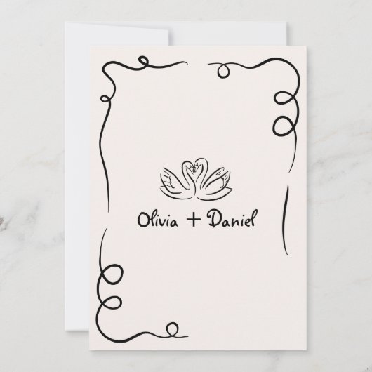 Handgezeichnete Vintage Schwarz-Weiß-Hochzeit Einladung (Rückseite)