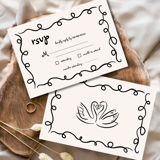 Handgezeichnete Vintage Schwarz-Weiß-Hochzeit RSVP Karte
