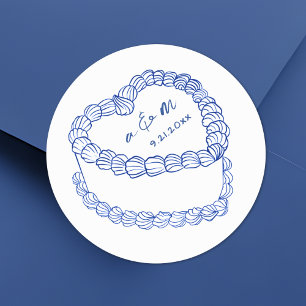 Handgezeichnete Vintage-Torte Blau Whimsical Hochz Runder Aufkleber