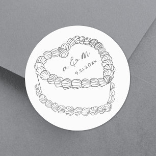 Handgezeichnete Vintage-Torte Whimsical-Hochzeit Runder Aufkleber