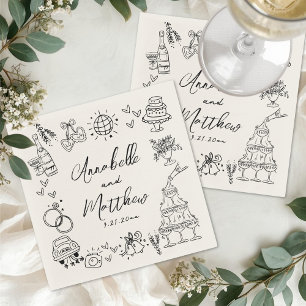 Handgezeichnete Vintage-Whimsical-Hochzeit Serviette