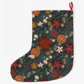 Handgezeichnete Vintage Winter Florals Dunkelgrün Großer Weihnachtsstrumpf (Rückseite)