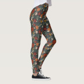 Handgezeichnete Vintage Winter Florals Dunkelgrün Leggings (Rechts)