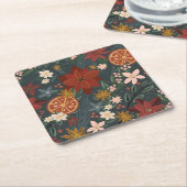 Handgezeichnete Vintage Winter Florals Dunkelgrün Rechteckiger Pappuntersetzer (angewinkelt)