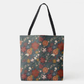 Handgezeichnete Vintage Winter Florals Dunkelgrün Tasche (Vorderseite)