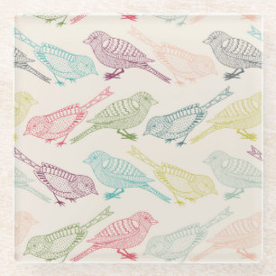 Handgezeichnete Vogelskizzen verschiedener Farben Glasuntersetzer