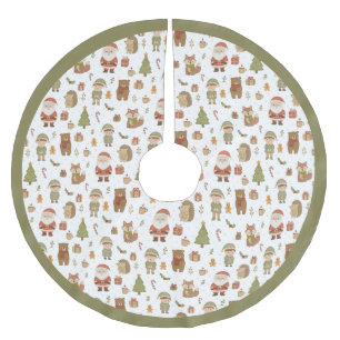Handgezeichnete Waldtiere Weihnachten - Baumskirt Polyester Weihnachtsbaumdecke