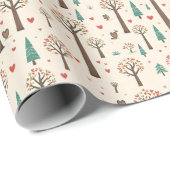 Handgezeichnete Waldtrees mit Herzen Geschenkpapie Geschenkpapier (Rolleneckpunkt)