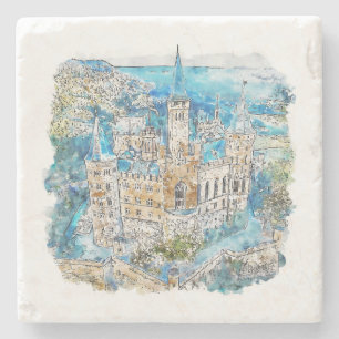 Handgezeichnete Wasserfarbe Hohenzollern Schloss D Steinuntersetzer