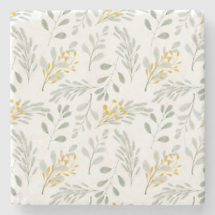 Handgezeichnete Wasserfarbe mit goldenen Blätter Steinuntersetzer