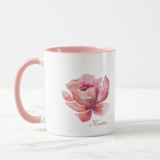Handgezeichnete Wasserfarbe Rosa Blume Tasse (Links)