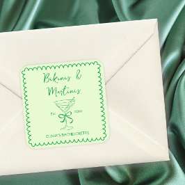 Handgezeichnete Wavy Bikinis & Martinis Bacheloret Quadratischer Aufkleber