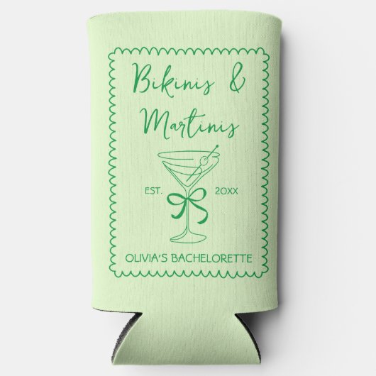 Handgezeichnete Wavy Bikinis & Martinis Bacheloret Selters Dosenkühler (Vorderseite)