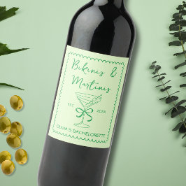 Handgezeichnete Wavy Bikinis & Martinis Bacheloret Weinetikett