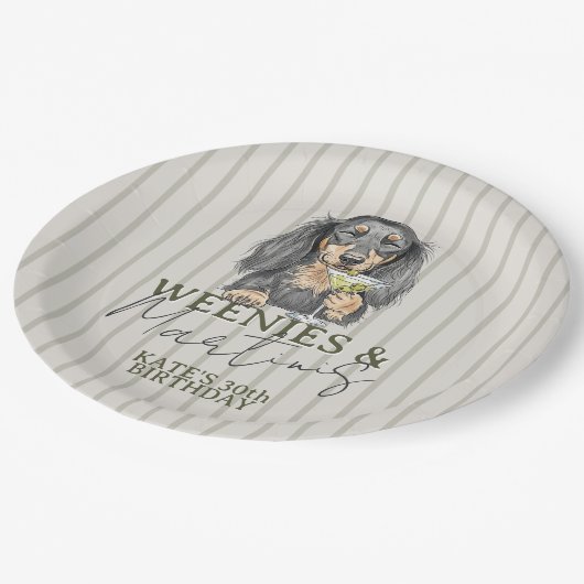 Handgezeichnete Weenys und Martinis-Dackel Pappteller (Schrägansicht)