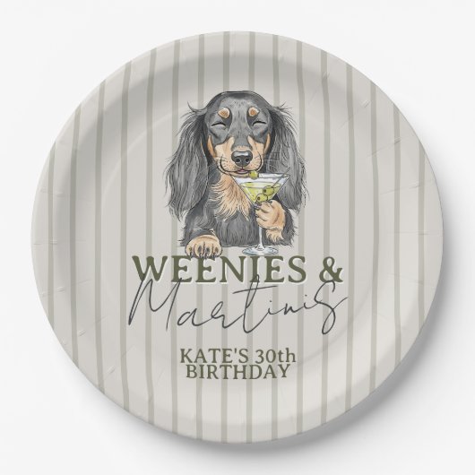 Handgezeichnete Weenys und Martinis-Dackel Pappteller (Vorderseite)