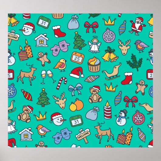 Handgezeichnete Weihnachten: Feierlich nahtlos. Poster (Vorne)