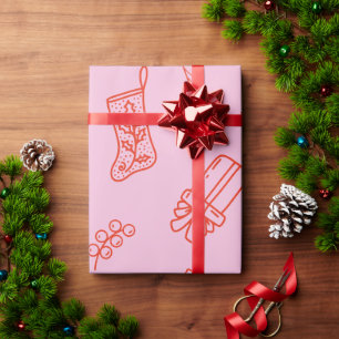 Handgezeichnete Weihnachten Rosa und Rot Geschenkpapier
