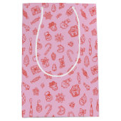 Handgezeichnete Weihnachten Rosa und Rot Mittlere Geschenktüte (Vorderseite)