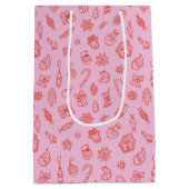 Handgezeichnete Weihnachten Rosa und Rot Mittlere Geschenktüte (Rückseite)