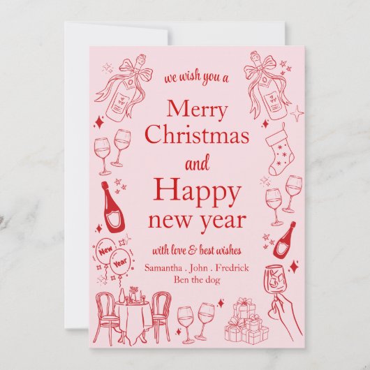 Handgezeichnete Weihnachten und neue Jahreswünsche (Vorderseite)