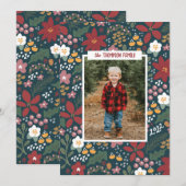 Handgezeichnete Weihnachts-Blumenfotokarte Feiertagskarte (Vorne/Hinten)