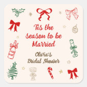 Handgezeichnete Weihnachts-Bridal-Shower-Design 'T Quadratischer Aufkleber (Vorderseite)