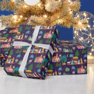 Handgezeichnete Weihnachts-Krippenszene Geschenkpapier