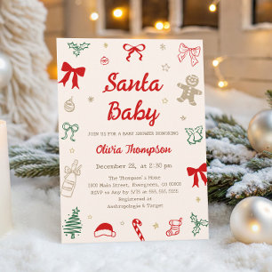 Handgezeichnete Weihnachts-Santa-Baby-Party  Einladung