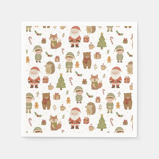 Handgezeichnete Weihnachts-Wald-Napkins Serviette (Vorderseite)