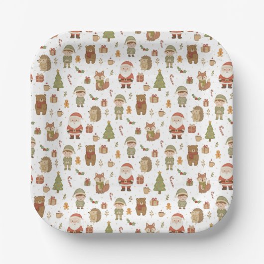 Handgezeichnete Weihnachts-Wald-Papierteller Pappteller (Vorderseite)