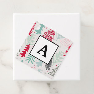 Handgezeichnete Weihnachtsbäume Evergreen Pine Red Geschenkanhänger