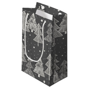 Handgezeichnete Weihnachtsbäume schneit im Chalkbo Kleine Geschenktüte