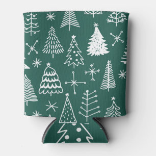 Handgezeichnete Weihnachtsbäume, Wintermuster. Dosenkühler