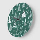 Handgezeichnete Weihnachtsbäume, Wintermuster. Große Wanduhr (Winkel)
