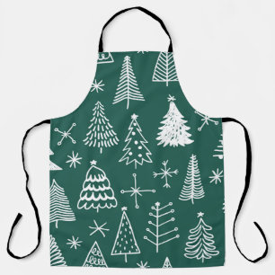 Handgezeichnete Weihnachtsbäume, Wintermuster. Schürze