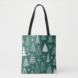 Handgezeichnete Weihnachtsbäume, Wintermuster. Tasche