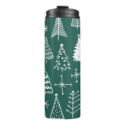 Handgezeichnete Weihnachtsbäume, Wintermuster. Thermosbecher (Vorderseite)