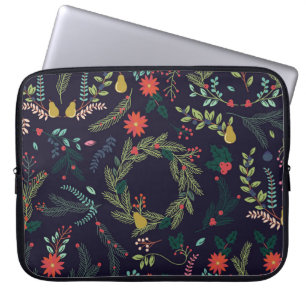 Handgezeichnete Weihnachtsblumen: Vintage-Kollekti Laptopschutzhülle