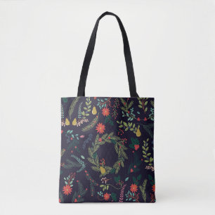 Handgezeichnete Weihnachtsblumen: Vintage-Sammlung Tasche