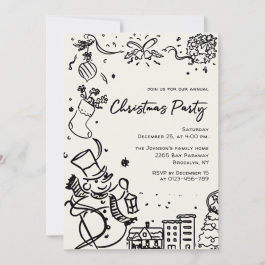 Handgezeichnete Weihnachtsfeier Einladung (Vorderseite)