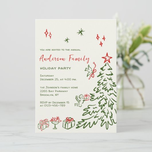 Handgezeichnete Weihnachtsfeier Einladung (Stehend Vorderseite)