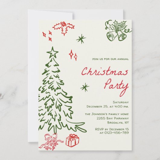 Handgezeichnete Weihnachtsfeier Einladung (Vorderseite)