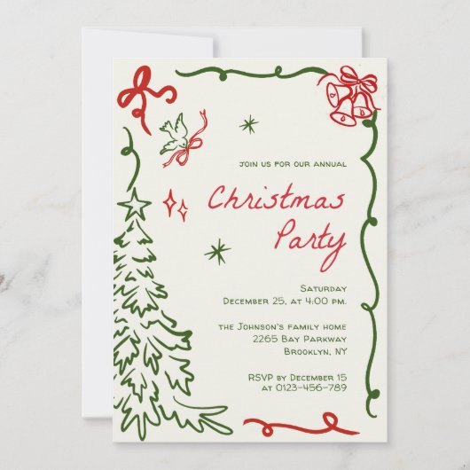 Handgezeichnete Weihnachtsfeier Einladung (Vorderseite)