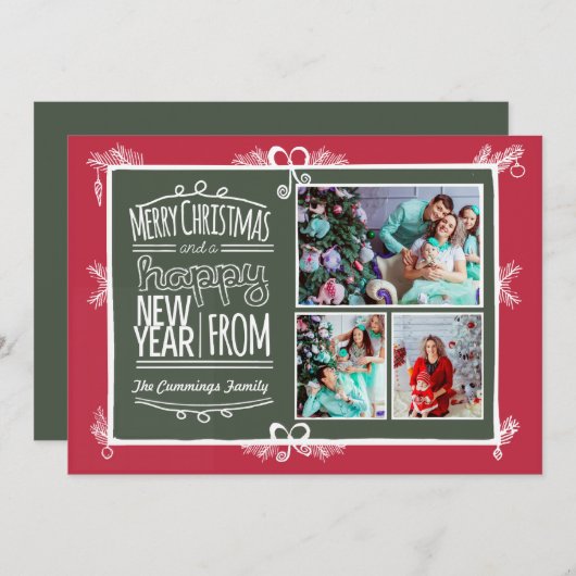 Handgezeichnete Weihnachtsfotokarte Feiertagskarte (Vorne/Hinten)