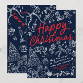 Handgezeichnete Weihnachtskarte der Marine Feiertagskarte (Vorne/Hinten)