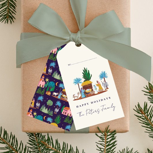 Handgezeichnete Weihnachtskrippe Geschenkanhänger