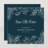 Handgezeichnete weiße Blätter Save The Date (Vorne/Hinten)